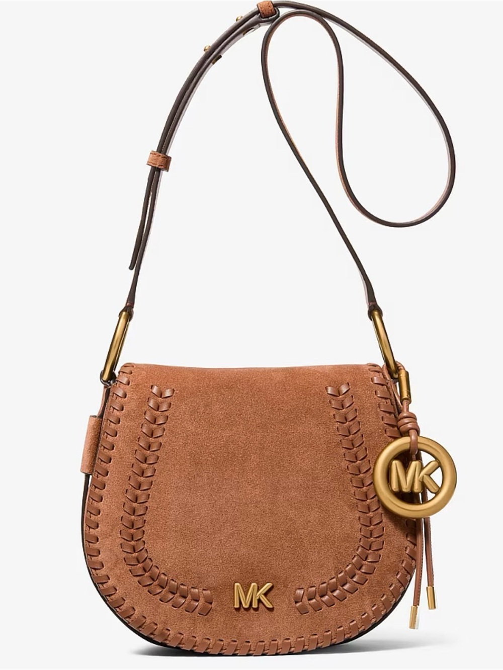 Michael Kors Tan Suede Saddle Crossbody Bag with Whipstitch